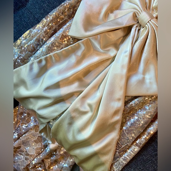 Gold & Silver Sequin Floor Length Sweetheart Strapless Prom Dress Evening Gown - Picture 8 of 13